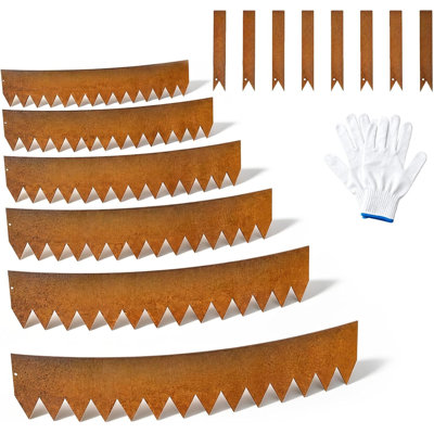 40" x 8" Garden 6 Pack Cor-Ten Steel Landscape Edging w/Paint Finish - Strips - Hammer-in Gauge Metal Corten Edging Border w/ 8 Clips & Gloves - Edge for Lawn Yard