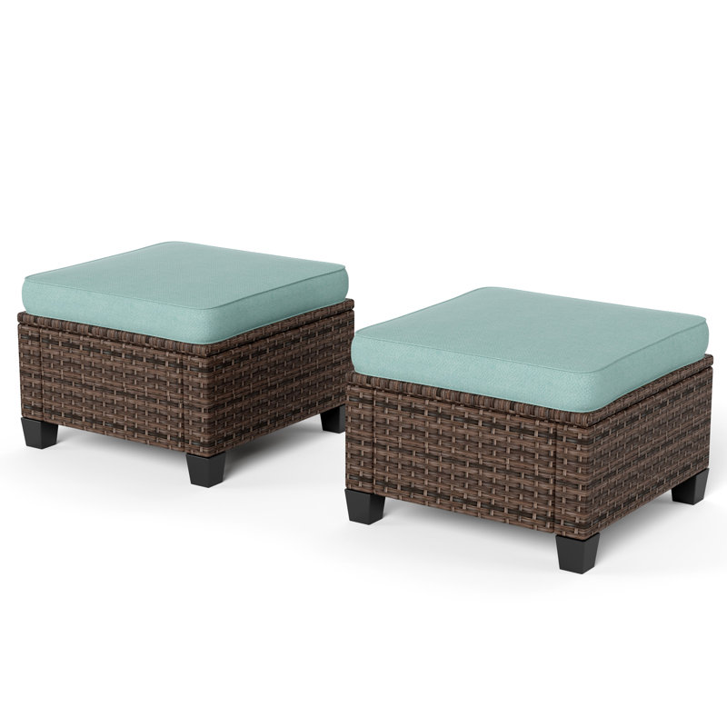 Repose-pieds d'extérieur avec coussin Gerburg, Turquoise