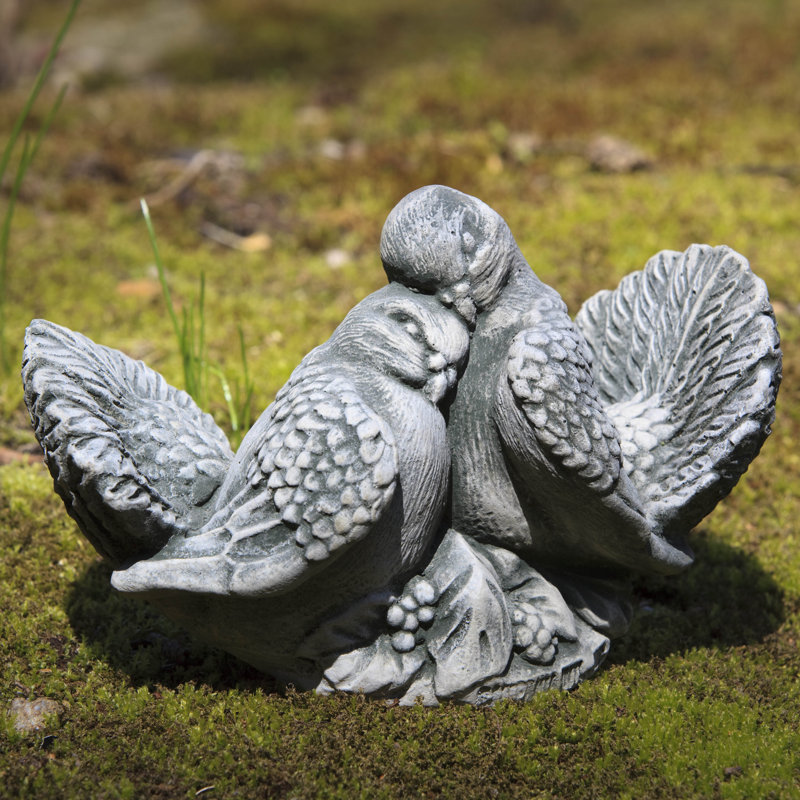 Dove Pair Statue, Aged Limestone