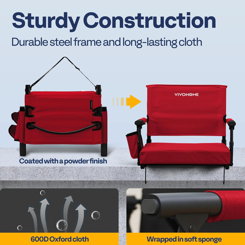 Red Foldable Stadium Seats with Back Support and Cushion, 2-Pack