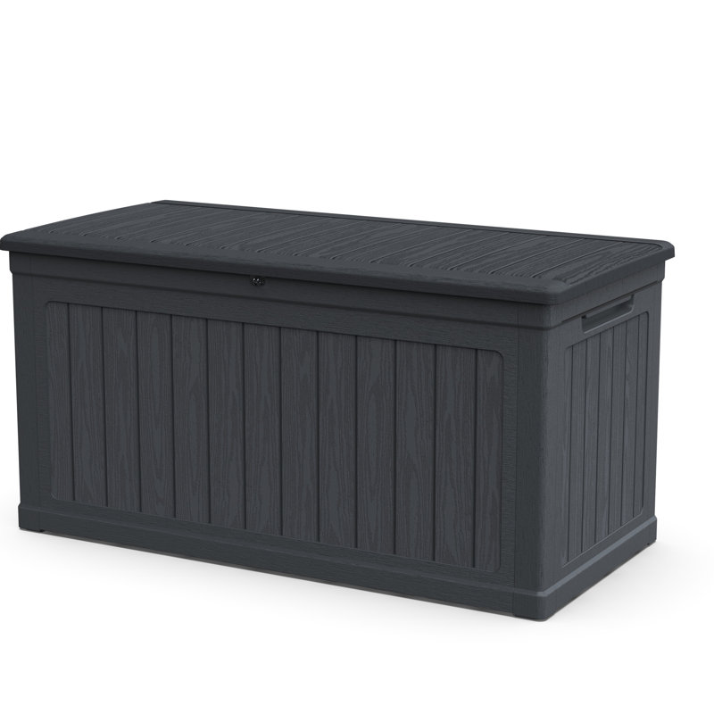 230 Gallon Black Xxl Deck Storage Box, Lockable Waterproof Resin, Good For Storing Patio Cushions And Garden Tools, Double - Wall Structure All Weather Resistance, Multipurpose As Extra Table Or