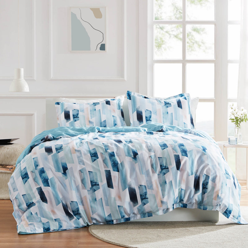 Twill Floral Duvet Cover, Geometry Ink, Full/Queen Duvet Cover + 2 Standard Shams