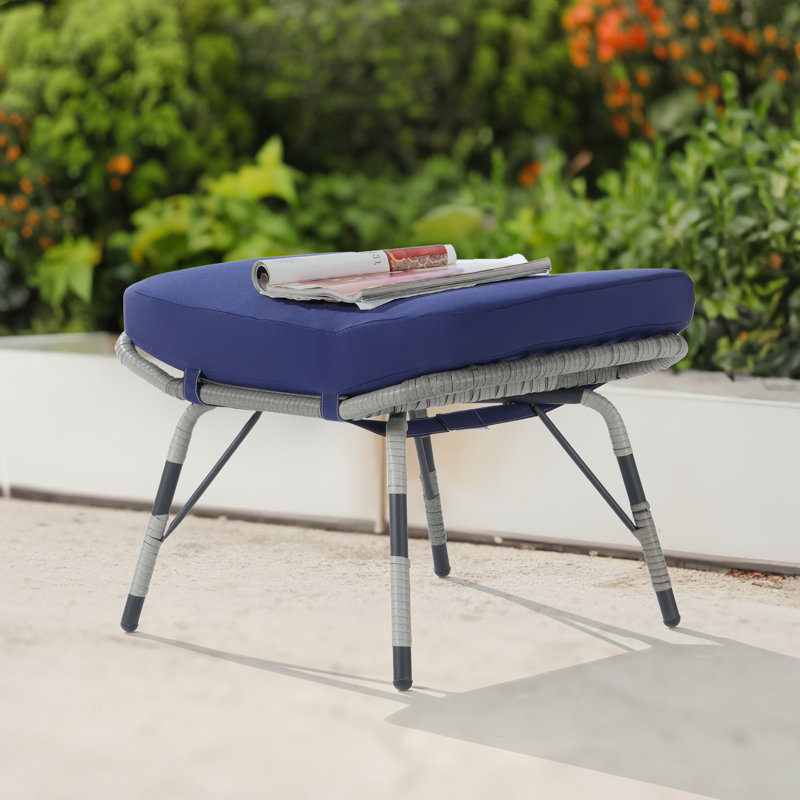 Repose-pieds d'extérieur avec coussin Sunbrella® Kluss, Gris, Bleu