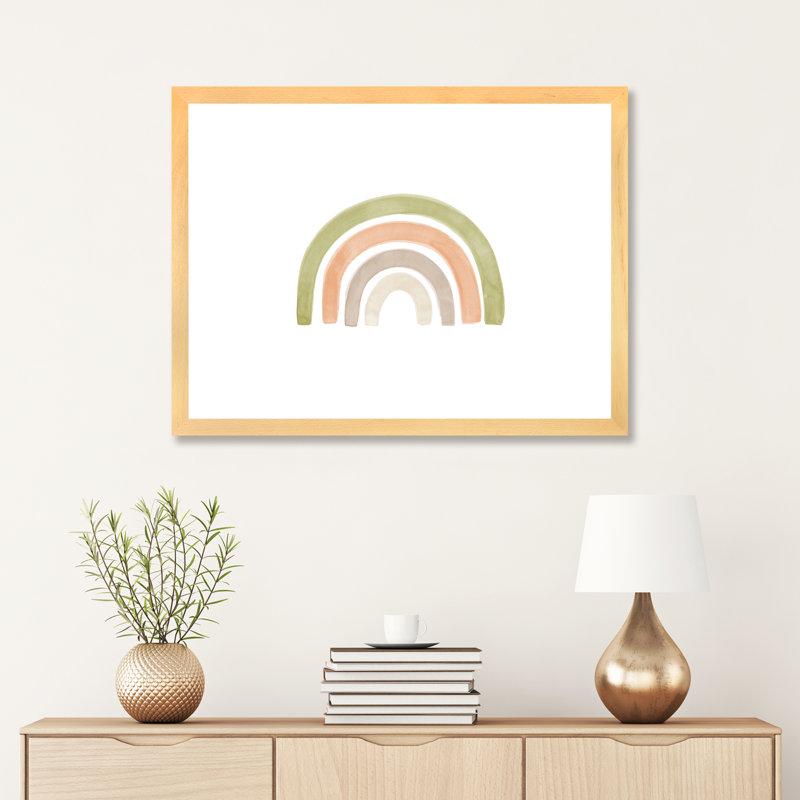 Aquarelle arc-en-ciel I - impression, H 24 po x l 32 po x P 1 po, Papier avec cadre beige, Blanc