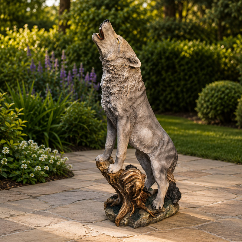 Howling Lone Wolf Garden Statue