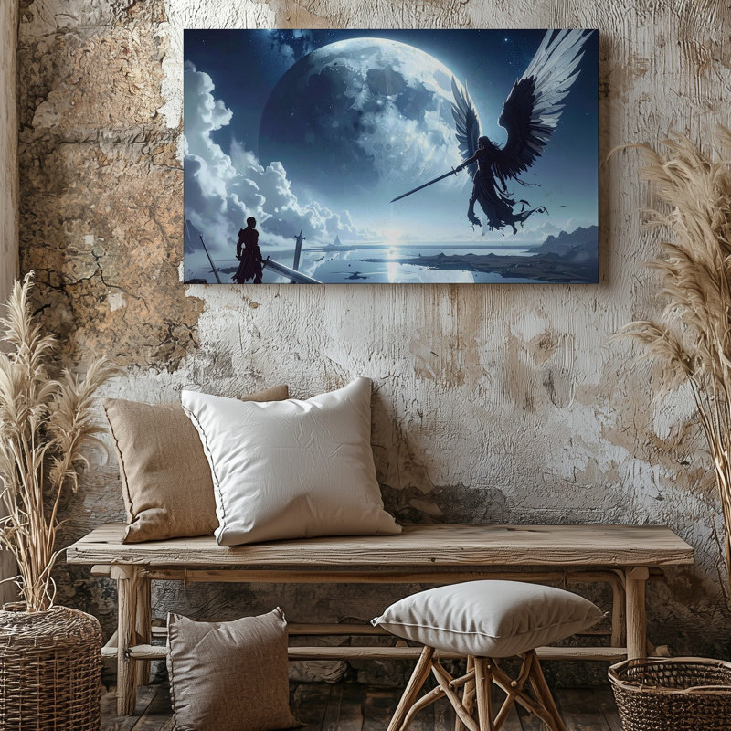 Art mural sur toile, "Duel épique sous la lune", Warriors In Sci Fi, H 30 po x l 30 po