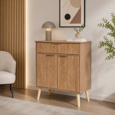 Kitchen Storage Cabinet with Adjustable Shelves, Farmhouse Buffet Sideboard with 1 Full-Extension Drawer and 2 Doors, Floor Storage Cabinet with Solid