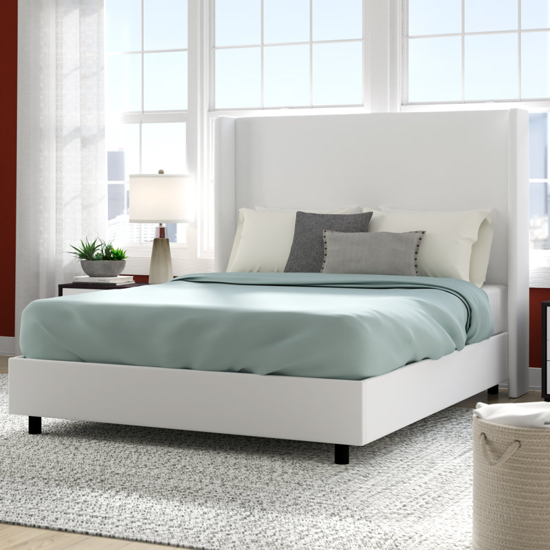 Dinapoli Upholstered Wingback Bed, Queen, Classic White Velvet