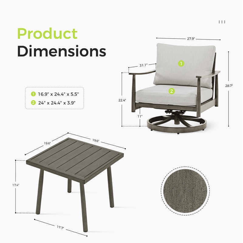 Mariene 2 - Person Patio Conversation Set with Cushions, Gray, Gray