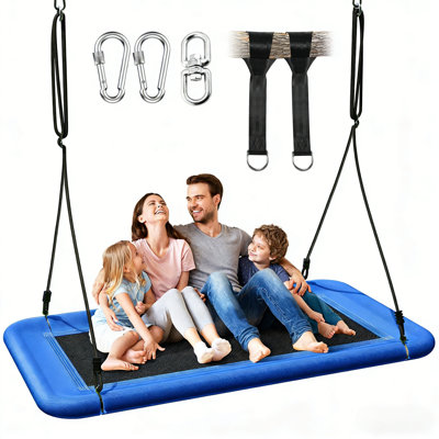 All-Ages 360° Spinning Swing Set, 700lbs Capacity Heavy-Duty Platform with Weatherproof Fabric, Adjustable Ropes & Hardware for Backyard, Park or Indoor Use