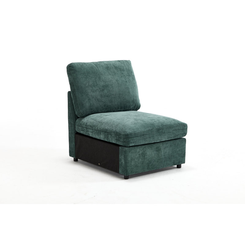 Canapé modulaire rembourré sans accoudoirs avec repose-pieds, Mélange de polyester vert