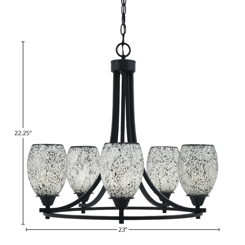 Lustre 5 lumières Paramount illustré en finition noir mat avec verre fusion noir de 5 po