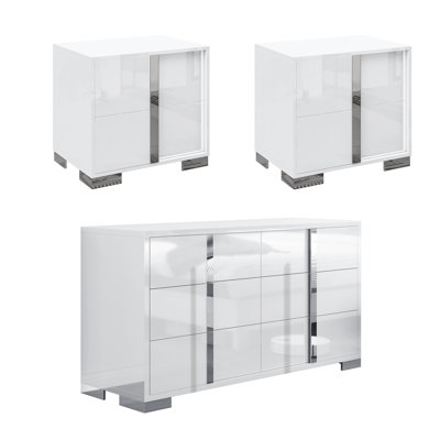 Dulane 3 Pieces Modern Highlgloss Bedroom Set, White