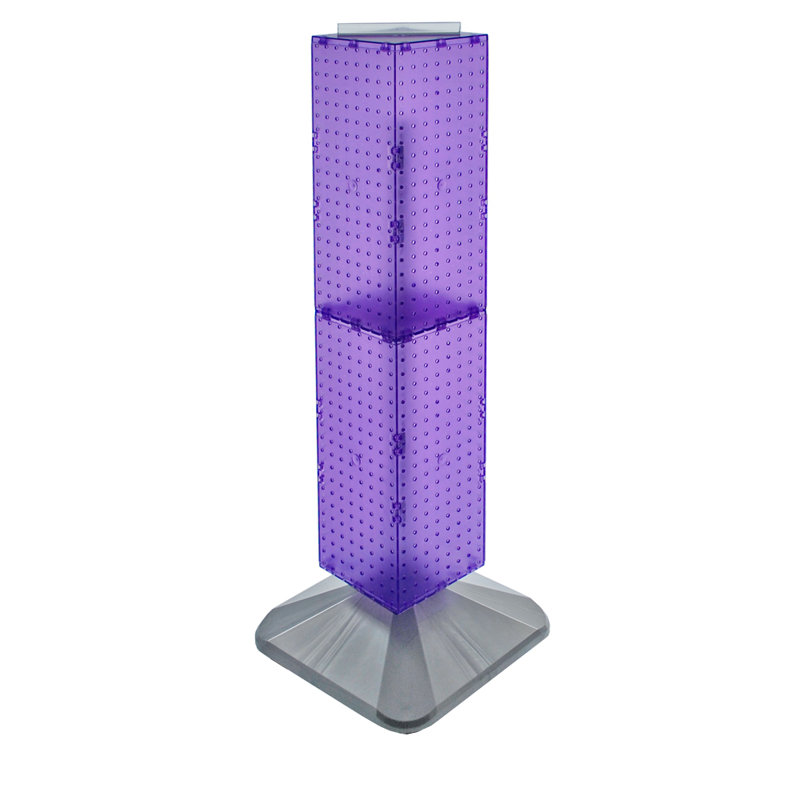 Présentoir à quatre côtés en panneau perforé sur base pivotante. Tour Spinner Rack. Taille du panneau: l 8 po x H 40 po