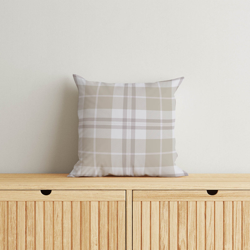 Tartan Block Throw Pillow, 16"H x 16"W, Tan