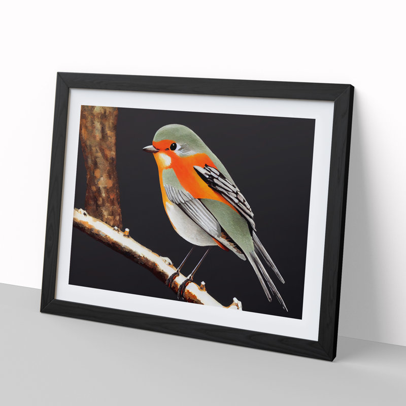 Enchanting Robin Bird - Single Picture Frame Print, 46cm H x 64cm W x 2cm D, Black Framed
