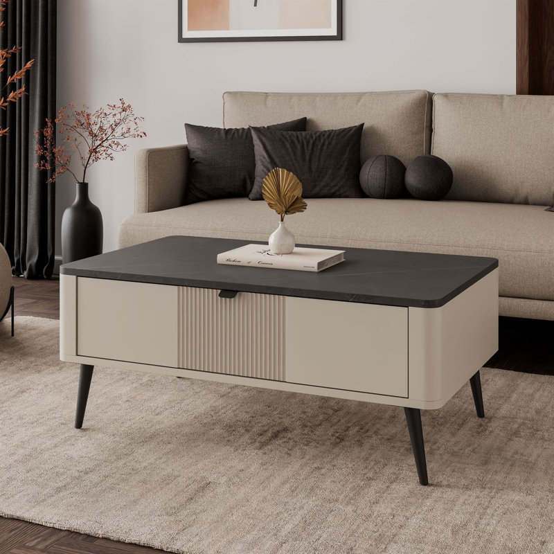 Four Leg Coffee Table with Storage, cashmere / grey stone