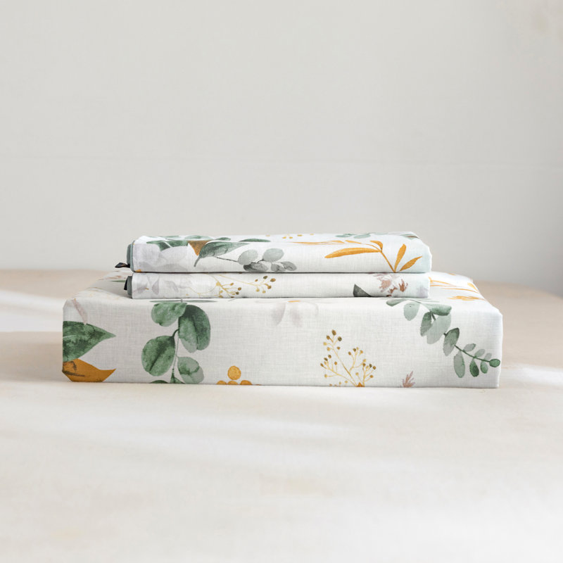 Emmanouil Floral Duvet Cover Set, 100% Washed Cotton,  Soft & Breathable, Full / Double Duvet Cover + 2 Pillow Shams