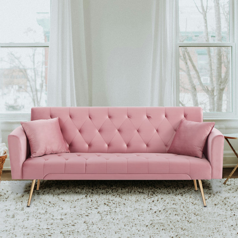 Canapé-lit rembourré de style moderne 71,65 po, Velours rose