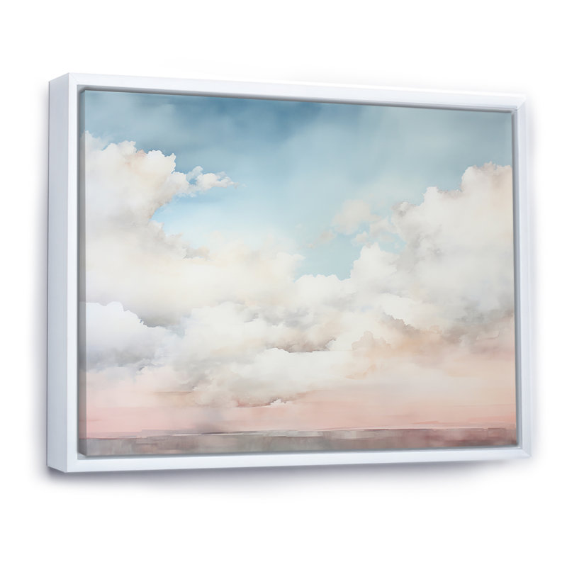 Minimalisme, ciel nuageux, paysage sur toile, H 30 po x l 40 po x P 1,5 po, Cadre flottant blanc