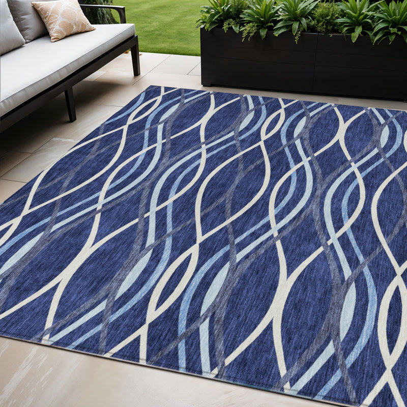 Tapis intérieur lavable abstrait bleu marine et bleu denim HomeRoots 5 pi x 8 pi
