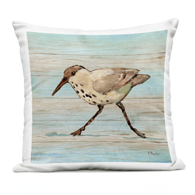 Coastal Teak Sandpiper Outdoor Printed Pillow design by Paul Brent