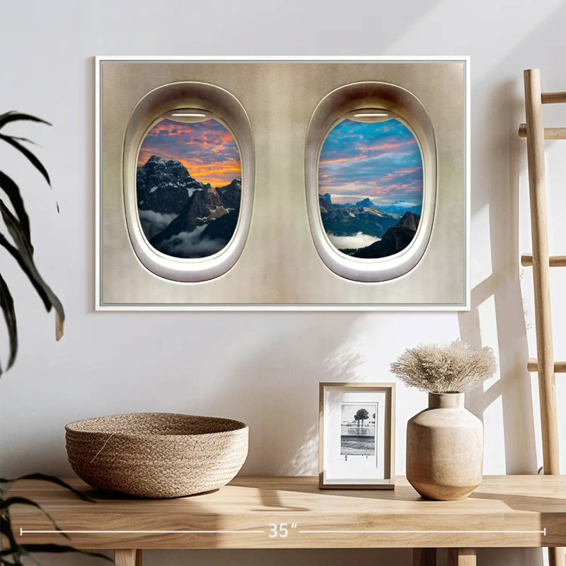 Transcontinental Airplane Windows, Floating Frame White, 25" X 17"