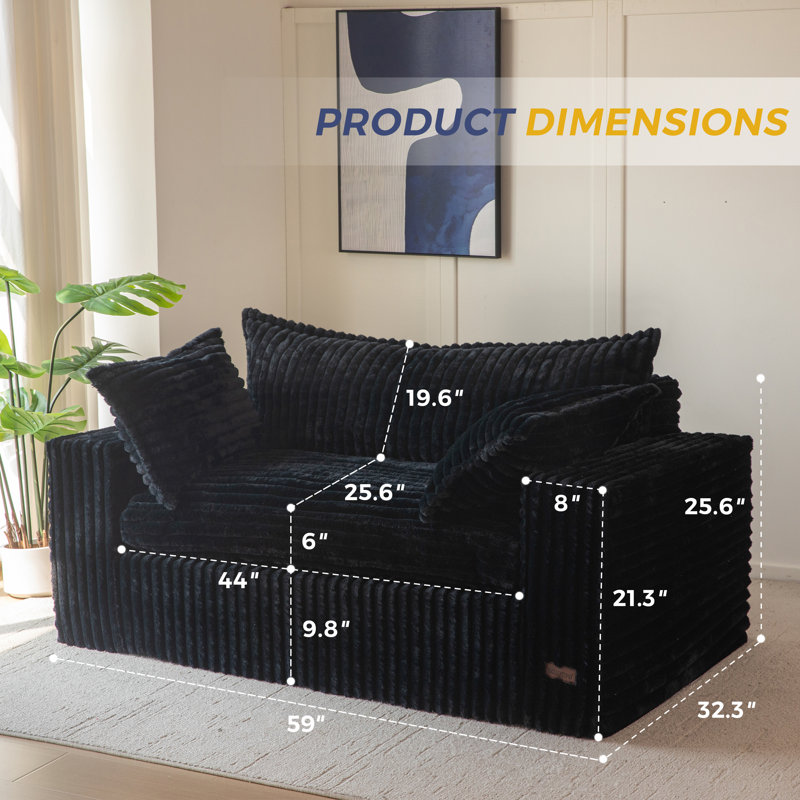 Canapé Bean Bag, Noir, H 29 po x l 63 po x P 33 po