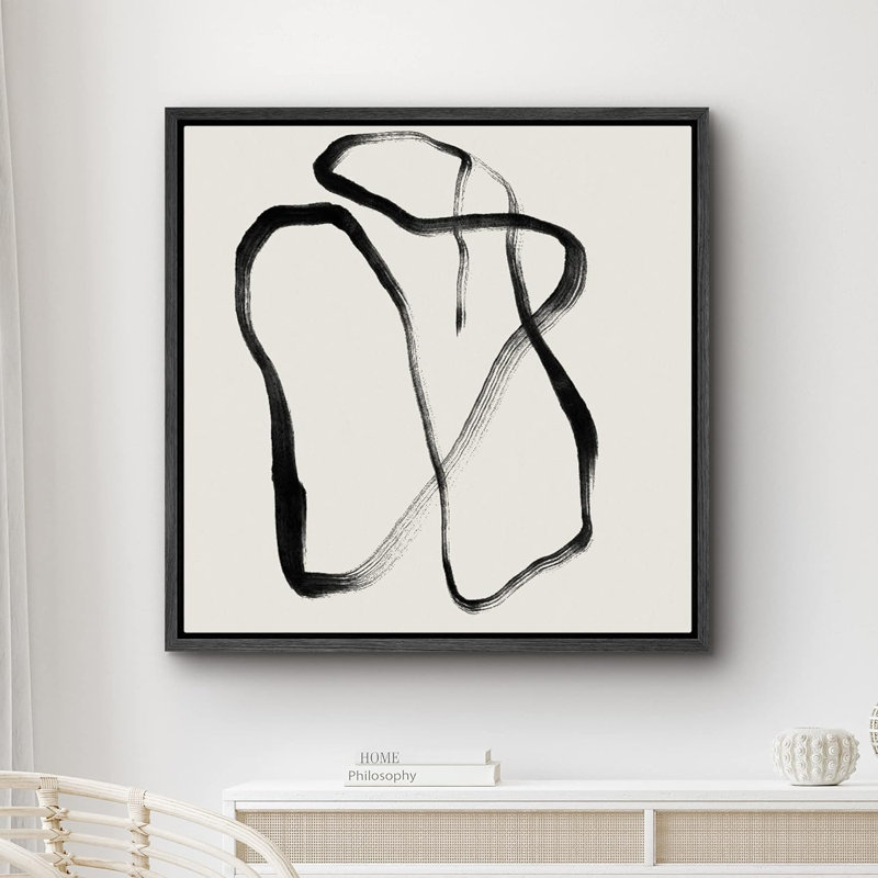 «Geometric Black Gray Ribbon Curves», reproduction sur toile flottante, H 24 po x l 24 po x P 1,5 po, Noir