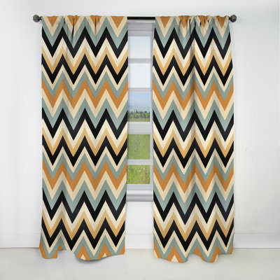 Beige And Black Modern Chic Chevron Pattern - Chevron Curtain - Velvet Blackout Curtain - 1 Panels