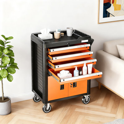 4-Drawer Rolling Tool Chest With Lock, Tool Cart Organizer With Tools Tray and Lower Storage Cabinet