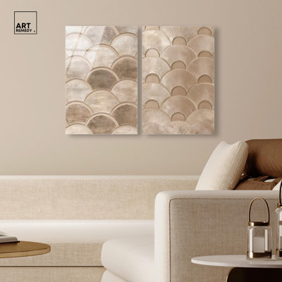 Unsewn Ginkgo & Streamline Scallop Acrylic Print Gold Boho Wall Decor Set by Art Remedy, Ready to Hang, 16 x 24