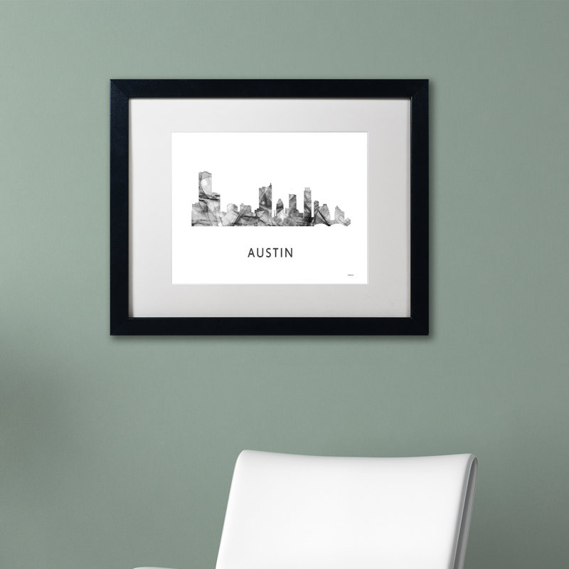 « austin texas horizon wb-bw », impression sur toile encadrée, H 16 po x l 20 po x P 0,5 po, Cadre brun
