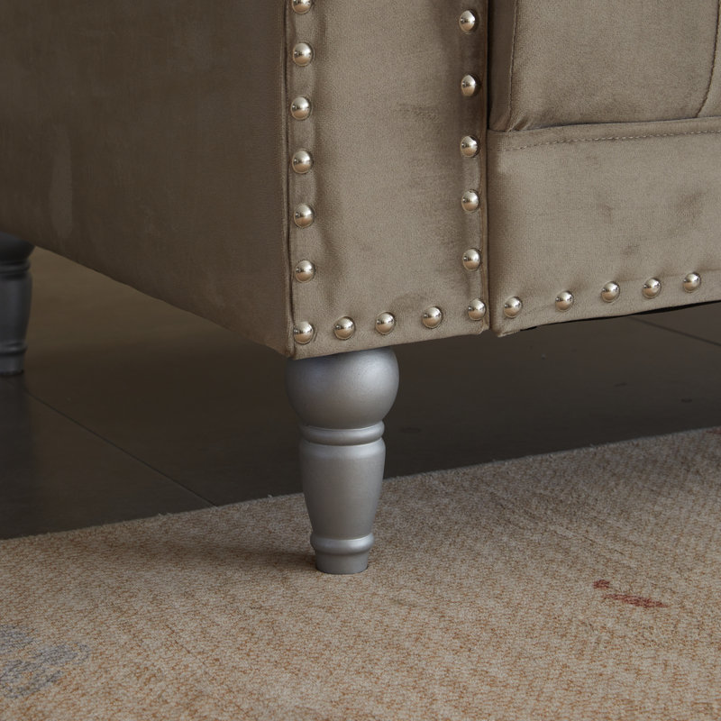 Canapé trois places Classic Charm en polyester de 88,6 pouces avec détails capitonnés, Beige