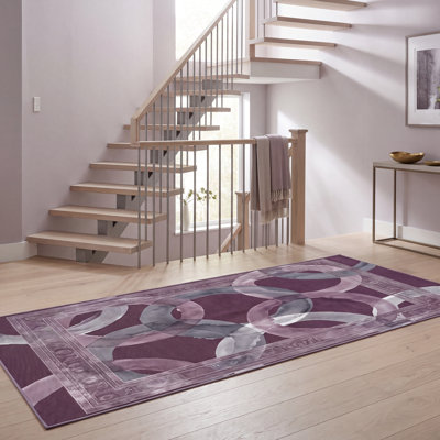 Tapis Sorrel2 Modern Circles géométrique gris et blanc, lavable à la machine, antidérapant, à poils courts, pour l'intérieur et l'extérieur, adapté aux animaux domestiques, idéal pour le salon, la chambre, la salle à manger, l'entrée, le corridor ou le bureau.