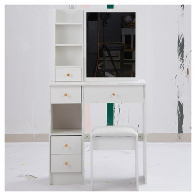 Petite coiffeuse 29,2 po avec miroir coulissant et tabouret rembourré avec petit espace et bureau 29 po