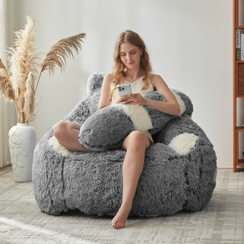 Fauteuil à billes Giant Black Raccoon Compression, Similifourrure noire