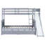Lit superposé simple au-dessus de double avec 2 tiroirs, glissière, tablettes, échelle, lit superposé en bois d'hévéa avec glissière, tiroirs-578029874