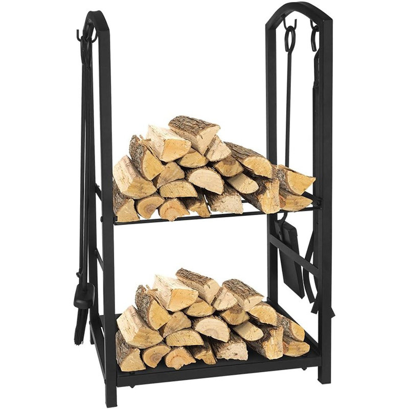 Porte-bûches en bois de chauffage Porte-bûches en fer forgé noir Support de rangement pour bois de chauffage
