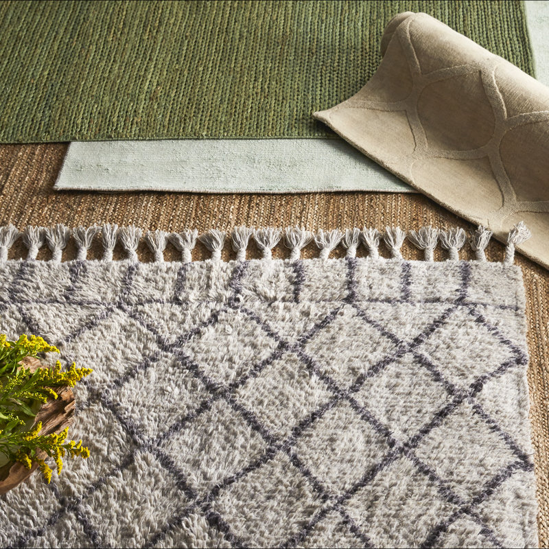 Aderonke Hand Tufted Wool/Cotton Geometric Rug in Gray, Rectangle 8' x 10'