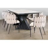 Waterfall Dining Table Set and Woven Pattern Chairs – 7 Piece Modern Dining Room Set