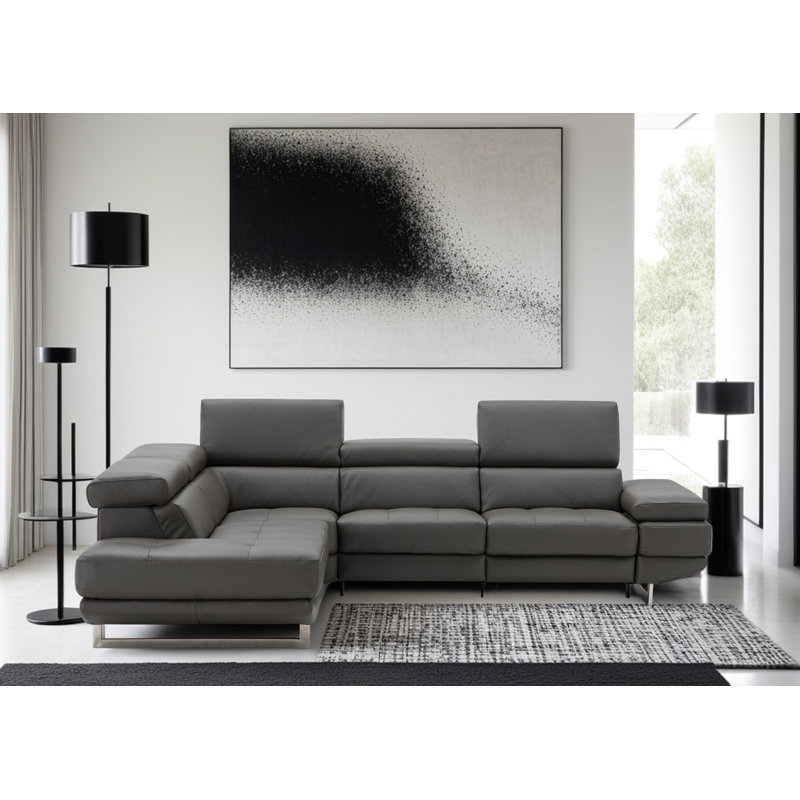Canapé modulaire en cuir 2 pièces Cartagena, Cuir véritable gris foncé, Orienté à droite
