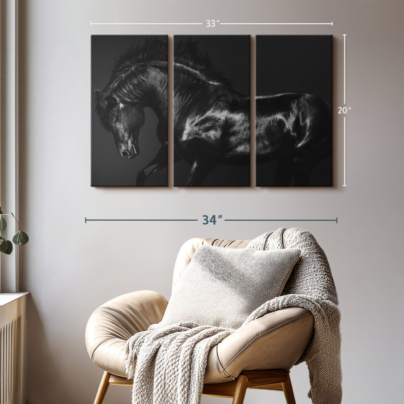 «Stallion Black On Black» sur toile, H 20 po x l 33 po