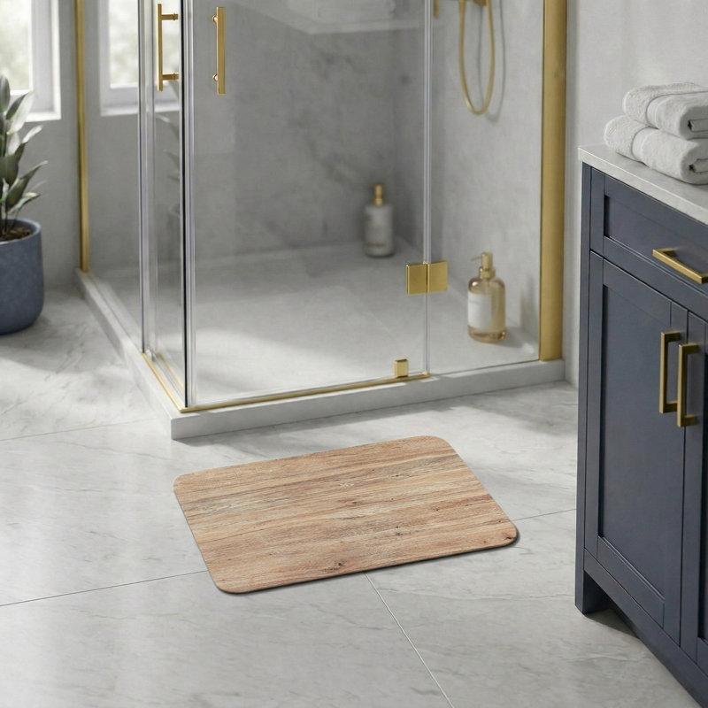 Tapis de bain décoratif 24 x 18 - Tapis ultra-absorbant à séchage rapide avec envers en caoutchouc antidérapant, Bois brun