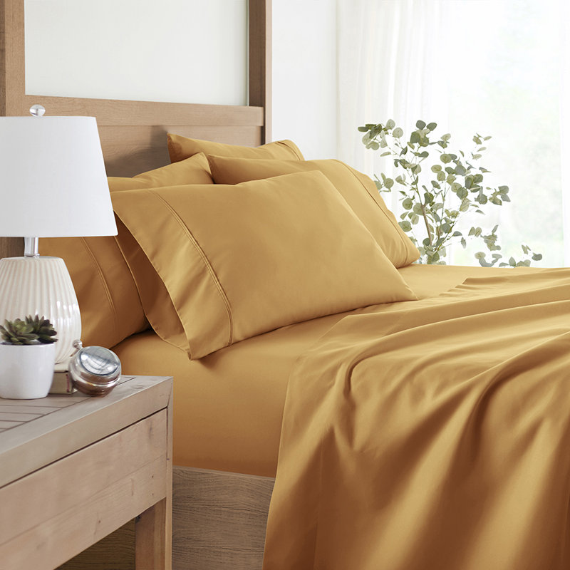 Sheet Set Solid Microfiber Ultra Soft Bedding, Twin Sheet Set with 2 Pillowcases, Gold