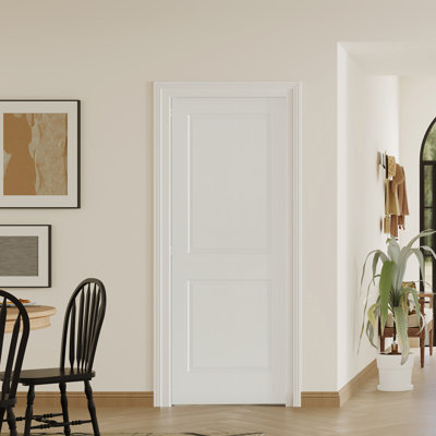 Porte intérieure à 2 panneaux creux de style Shaker - Panneaux de porte en panneau de fibres à densité moyenne blancs avec cadre réglable et trousse de quincaillerie (porte et cadre livrés séparément)