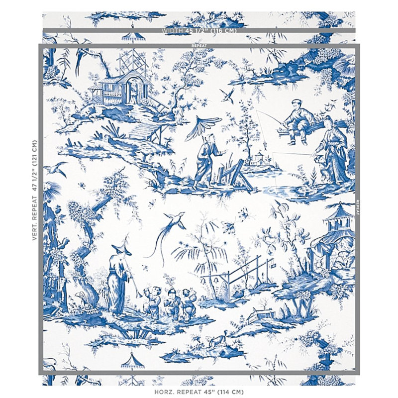 Shengyou Toile Wallpaper, Blue