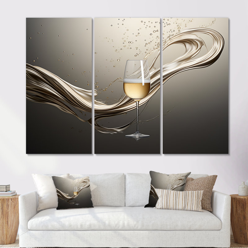 «Champagne Glass River Simplicity - Champagne, art mural», H 32 po x l 48 po, Toile tendue