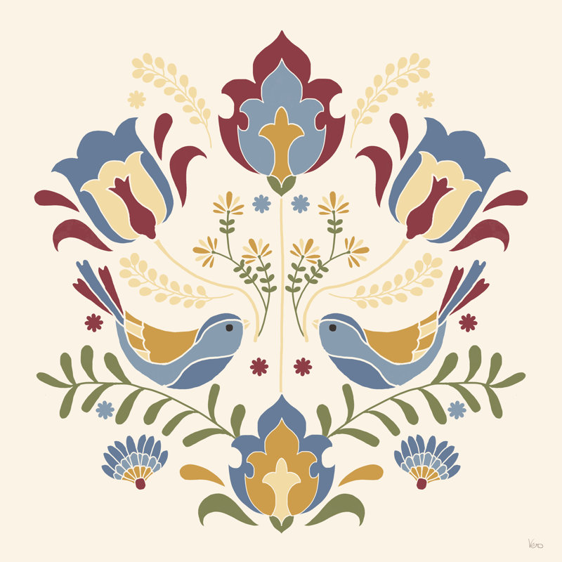 Folk Floral III - imprimé bleu, Non, Imprimé avec cadre blanc, H 12 po x l 12 po x P 1,25 po