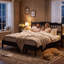 Structure de lit plateforme en bois noir très grand avec tête de lit à broche, lit robuste avec support en lattes de bois, sommier non requis, assemblage simple-1571397660-1571397648